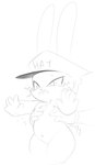 ambiguous_gender annoyed anthro chibi clothing disembodied_hand duo female hat headgear headwear holding_person lifting_person open_mouth solo_focus text thick_thighs young young_anthro kekitopu meme_clothing jenny_jeungman lagomorph leporid mammal rabbit 2023 english_text meme monochrome sketch