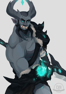 beard clothed clothing facial_hair horn humanoid_pointy_ears looking_at_viewer magic male melee_weapon muscular muscular_humanoid muscular_male not_furry pecs pointy_ears polearm scythe solo standing tusks weapon furrypuddingthegreat humanoid orc