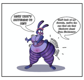 anthro belly belly_expansion berry_juice big_belly big_breasts big_butt black_ear_tips black_eyebrows black_eyes blue_body blue_ears blue_tail blueberry_inflation blueberry_juice blush bodily_fluids body_inflation bottomwear breast_expansion breasts butt butt_expansion clothing dialogue dipstick_ears ear_markings expansion eyebrows female glunk_(sound_effect) headgear headwear huge_belly huge_butt huge_thighs inflation juice_(beverage) lactating leaking_juice lips motion_lines multicolored_body multicolored_ears navel onomatopoeia open_mouth panicking pants pear-shaped_figure pink_clothing pink_headwear purple_bottomwear purple_clothing purple_inner_ear purple_lips purple_nose purple_pants purple_shirt purple_topwear red_mouth red_tongue shirt simple_background solo sound_effects speech_bubble swelling tail talking_to_another teeth text text_on_clothing thick_thighs thigh_expansion three-quarter_view tight_clothing tongue topwear two_tone_body two_tone_tail unusual_bodily_fluids unusual_lactation white_background wide_hips coleman12345 disney zootopia judy_hopps european_rabbit lagomorph leporid mammal oryctolagus rabbit 2025 absurd_res colored digital_media_(artwork) english_text hi_res shaded