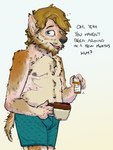 anthro blue_eyes brown_body brown_fur clothed clothing container cup dialogue facial_hair fur fur_growth growth holding_container holding_cup holding_object human_to_anthro male mid_transformation open_mouth orange_body orange_fur pill_bottle simple_background solo species_transformation standing tan_body tan_fur text transformation underwear underwear_only white_background yellow_background vanillayote rain_(vanillayote) canid canine canis coyote human humanoid mammal english_text