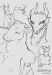 1_eye 2_horns 4_horns anthro areola arm_tuft armlet big_areola big_breasts big_eyes big_nipples biped blush blush_lines breasts chest_markings chest_tuft claws curved_horn ear_piercing ear_ring eyelashes eyes_closed fangs featureless_breasts female finger_claws fluffy fur fur_tuft group happy head_markings head_tuft head_turned horn inner_ear_fluff long_eyelashes long_neck looking_aside looking_at_viewer lying markings mostly_nude mostly_nude_anthro mostly_nude_female mouth_closed multi_horn neck_ring neck_spikes neck_tuft nipples no_irises nude nude_anthro nude_female on_front open_mouth open_smile piercing pointy_ears prick_ears pupils ring_piercing short_horn small_horn smile snout spikes spikes_(anatomy) tail teeth text thick_neck tongue tuft wings sigma-d mythology laila_(sigma-d) anubian_jackal bovid bovine canid canine canis cattle cetacean cyclops dolphin dragon humanoid jackal mammal marine mythological_creature mythological_scalie oceanic_dolphin orca scalie toothed_whale 2024 artist_name dated digital_drawing_(artwork) digital_media_(artwork) greyscale hi_res monochrome