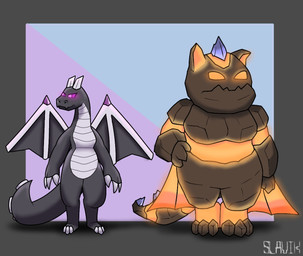 anthro duo female lava overweight size_difference slightly_chubby slavik. clash_royale microsoft minecraft mojang mythology supercell_(company) xbox_game_studios dragon ender_dragon mythological_creature mythological_scalie scalie