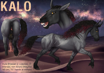 animal_genitalia animal_penis anus balls black_anus black_balls black_body black_fur black_mane black_penis black_tail black_vulva desert ear_piercing ear_ring equine_anus equine_genitalia equine_penis fangs feral flared_penis fully_sheathed fur gaping gaping_vagina genital_piercing genitals grey_body grey_fur herm herm_feral intersex intersex_feral labia_piercing looking_at_viewer maleherm mane mouth_closed multiple_piercings muscular night open_mouth orange_eyes outside penis piercing pink_penis puffy_anus rear_view red_mane red_tail ring_piercing sheath side_view solo striped_legs tail tail_tuft teeth tuft vulva vulva_piercing rufciu kalo_(snarlin) equid equine hybrid mammal mule hi_res model_sheet