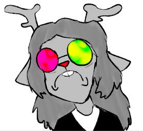 anthro antlers buckteeth business_suit clothing deer_ears eye_bags female frown fusion grey_hair hair heterochromatic_glasses horn red_nose solo suit teeth anonymous_artist deltarune undertale_(series) fan_character noelle_holiday spamelle spamton_g._spamton deer mammal new_world_deer reindeer reaction_image