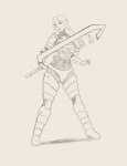 armor female melee_weapon navel not_furry simple_background solo sword weapon white_background audiophilekitsune iona_itova elf humanoid absurd_res black_and_white graphite_(artwork) hi_res monochrome traditional_media_(artwork)