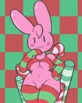 anthro bottomless breasts cleavage clothed clothing female genitals looking_at_viewer navel pussy smile solo thick_thighs under_boob aintsmart gelbun lagomorph leporid mammal rabbit cropped low_res