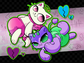ambiguous_gender anthro clean_diaper clothed clothing diaper duo smile wearing_diaper wings fetsuparadise rawr_xd_(discord) angel demon domestic_cat felid feline felis mammal 4:3 hi_res