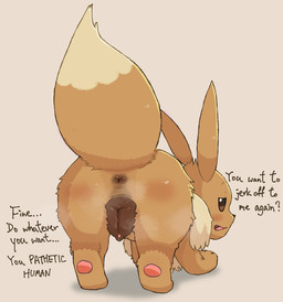 animal_genitalia animal_vulva annoyed anus ass_up bestiality_humiliation big_butt blush bodily_fluids brown_body brown_fur butt canine_genitalia canine_vulva dialogue digitigrade female female_feral feral feral_temptation fur genitals looking_at_viewer looking_back looking_back_at_viewer musky_butt plump_labia pokephilia_humiliation presenting presenting_anus presenting_hindquarters presenting_vulva quadruped raised_tail rear_view solo tail tail_anus talking_feral talking_to_viewer text vulva ichiwa_feather nintendo pokemon eevee generation_1_pokemon pokemon_(species) absurd_res english_text hi_res