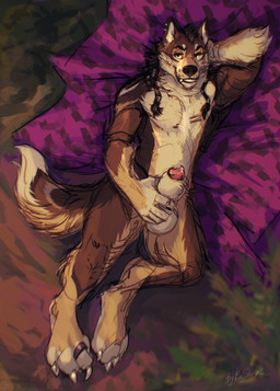 animal_genitalia animal_penis anthro balls brown_body brown_fur brown_tail canine_genitalia canine_penis claws dipstick_tail fur genitals lipsticking male markings penis penis_tip ring sheath solo tail tail_markings white_balls white_claws white_tail_tip yellow_eyes kinsheph canid canine canis domestic_dog mammal hi_res