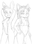 anthro bikini clothing duo female fur hair long_hair navel nipple_outline one-piece_swimsuit open_mouth scut_tail short_tail sling_bikini string_bikini swimwear tail two-piece_swimsuit young young_anthro young_female daigaijin furryfight_chronicles kalita_(furryfight_chronicles) muko canid canine fox lagomorph leporid mammal rabbit 2024 hi_res monochrome sketch