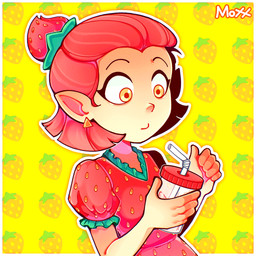 5_fingers beverage clothing dress drinking_straw ear_piercing female fingers food fruit hair holding_beverage holding_object humanoid_pointy_ears looking_at_beverage mouth_closed pattern_background peach_eyes piercing pink_clothing pink_dress pink_hair plant pointy_ears simple_background solo strawberry moxxarella disney the_owl_house amity_blight humanoid witch_(the_owl_house) 1:1 2026 absurd_res digital_drawing_(artwork) digital_media_(artwork) english_description hi_res ibispaint_(artwork) signature
