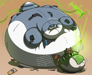 air_inflation air_pump air_pump_in_butt anthro belly belt big_belly bloated bottomwear clothed clothing dialogue duo footwear fur gun hair hose hose_inflation immobile inflation looking_at_viewer male mouth_closed navel nude pants raised_clothing raised_shirt raised_topwear ranged_weapon ring shirt shoes smile smiling_at_viewer smirk smirking_at_viewer tail text topwear torn_clothing wanted_poster weapon ian-exe green_lantern guardians_of_the_galaxy marvel fan_character rocket_raccoon mammal procyonid raccoon 2025 english_text hi_res signature