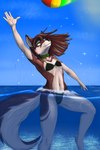 anthro ball beach_ball bikini clothing collar female inflatable outside solo swimming swimwear two-piece_swimsuit water wet anonymous_artist skylar_zero canid canine canis mammal wolf 2:3 absurd_res hi_res