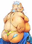 anthro blue_facial_hair blue_hair blue_sideburns blush butt butt_pose clothed clothing facial_hair hair looking_back male mohawk moobs overweight overweight_anthro overweight_male pose sideburns skimpy solo speedo swimwear tusks undressing chi_tiu chiro_(artist) lifewonders tokyo_afterschool_summoners ganglie_(tas) mammal suid suine sus_(pig) wild_boar absurd_res hi_res