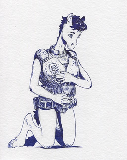 anthro armor bulletproof_vest female hooves kneeling mane simple_background solo tail unguligrade adeptus-monitus x-com equid equine horse mammal pony monochrome traditional_media_(artwork)
