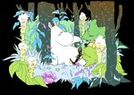 2015 2n2n alpha_channel anthro clothing digital_media_(artwork) duo eyes_closed grass green_clothing green_hat green_headwear green_robe hat headgear headwear human lying male mammal moomin moomintroll nature on_back pixel_(artwork) plant relaxing robe snufkin the_moomins tree white_body