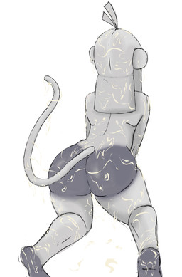 anthro butt female fur grey_body grey_fur nude rear_view slime solo tail zoomp zermple haplorhine mammal monkey primate absurd_res hi_res