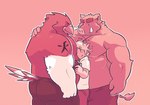 anthro belly belly_smother bottomwear butt clothing group hand_on_shoulder hug humanoid_hands male manwiched musclegut muscular overweight overweight_male pants pec_smothering sandwiched greenendorf avian human mammal suid suine sus_(pig) wild_boar 2015