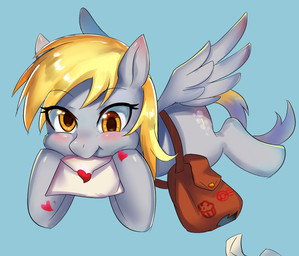 amber_eyes blonde_hair blue_background blush cutie_mark derp_eyes envelope eyebrows eyelashes feathered_wings feathers female feral flying grey_background hair heart_symbol hooves mailbag mouth_hold satchel simple_background solo wings tzc friendship_is_magic hasbro my_little_pony mythology derpy_hooves_(mlp) equid equine mammal mythological_creature mythological_equine pegasus 2018 hi_res portrait