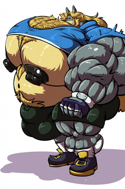 anthro areola balls big_balls big_bulge big_muscles big_pecs big_penis black_nipples blush bodily_fluids bottomwear bulge clothing fingerless_gloves footwear genitals gloves hair handwear huge_balls huge_bulge huge_muscles huge_pecs huge_penis hyper hyper_balls hyper_bulge hyper_genitalia hyper_muscles hyper_pecs hyper_penis male musclegut muscular muscular_anthro muscular_male nipples pants pecs penis plantigrade shirt shoes simple_background solo standing sweat topwear torn_clothing white_background bobert waterwuff canid canine canis mammal wolf 2018 hi_res