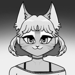 anthro choker clothing ear_tuft exposed_shoulder female female_anthro floweys gradient_background grey_background hair jewelry necklace simple_background solo sweater topwear tuft white_background yangrei ty0masam domestic_cat felid feline felis mammal 1:1 bust_portrait greyscale monochrome portrait