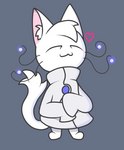 :3 cloak clothed clothing eyes_closed female fluffy fluffy_tail grey_background head_tuft heart_symbol oversized_sleeves simple_background smile solo tail tuft whiskers white_body white_clothing gooblie_2 domestic_cat felid feline felis mammal