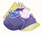 anthro belly big_belly big_breasts black_eyes breasts clothing delta_rune_(emblem) eyelashes female floppy_ears fur horn mature_anthro mature_female nipple_outline obese obese_anthro obese_female overweight overweight_anthro overweight_female purple_clothing purple_robe robe scut_tail short_tail simple_background solo symbol tail white_body white_fur oshyfriend undertale undertale_(series) toriel boss_monster_(undertale) bovid caprine goat mammal hi_res