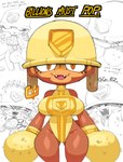 anthro breasts cheerleader clothing female hat headgear headwear laugh looking_at_viewer solo text tongue tongue_out yellow_clothing yellow_eyes yellow_hat yellow_headwear yellow_text goatboydraws bloons_tower_defense ninja_kiwi haplorhine mammal monkey primate black_and_white english_text hi_res monochrome