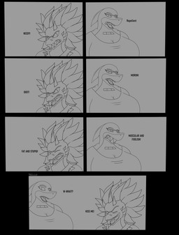 angry anthro big_breasts breasts clothing dialogue discussion duo eyes_closed female horn looking_at_another male simple_background text photolol.03 mythology kelly_(photolol.03) loomy_(photolol.03) aquatic dragon fish mythological_creature mythological_scalie reptile scalie shark absurd_res comic english_text hi_res monochrome