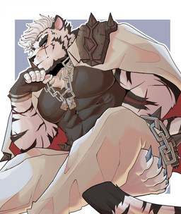 5_fingers 5_toes abs anthro arm_scar armor big_muscles black_clothing black_eyebrows black_shirt black_sleeveless_shirt black_striped_fur black_stripes black_topwear blue_background blue_eyes border bottomwear cape chain_necklace claws clothing crossed_legs dog_tags elbow_on_knee eye_scar eyebrows facial_scar feet fingerless_gloves fingerpads fingers forearm_scar fur gloves hair hand_on_chin handwear humanoid_hands jewelry looking_aside_at_viewer looking_at_viewer lotus_pose male male_anthro markings multicolored_cape multicolored_clothing muscle_tone muscular muscular_anthro muscular_male necklace nipple_outline outline pants pawpads pecs plantigrade red_cape red_clothing scar shirt short_hair shoulder_guards simple_background sitting sleeveless_shirt solo spiked_armor spiked_shoulder_guard spikes striped_markings striped_tail stripes tail tail_markings thick_eyebrows tight_clothing tight_shirt tight_topwear toe_claws toes topwear two_tone_cape two_tone_clothing white_body white_border white_bottomwear white_cape white_clothing white_fur white_hair white_outline white_pants redd_fur arknights hypergryph studio_montagne mountain_(arknights) felid mammal pantherine tiger 2021 colored digital_drawing_(artwork) digital_media_(artwork) hi_res shaded