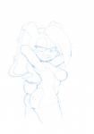 anthro breasts butt ear_piercing female looking_at_viewer nipples piercing simple_background solo white_background jammiez casey_the_rabbit lagomorph leporid mammal rabbit absurd_res blue_and_white hi_res monochrome sketch