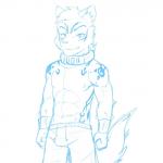 abs anthro bracelet bulge clothed clothing collar jewelry male muscular muscular_male solo topless sharparadise felid feline mammal 1:1 hi_res line_art sketch