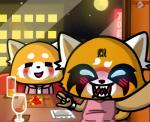 anthro city clothed clothing dark_persona dual_persona duality duo female inside night skyline square_crossover teeth window malky-way_(artist) aggretsuko sanrio retsuko ailurid mammal red_panda 2018 digital_media_(artwork)