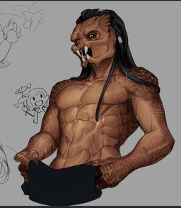 abs dreadlocks male mandibles markings muscular muscular_humanoid muscular_male nude pecs pseudo_hair scales spots spotted_body wet leafjuly predator:_badlands predator_(franchise) dek_(predator) alien humanoid yautja hi_res letterbox sketch