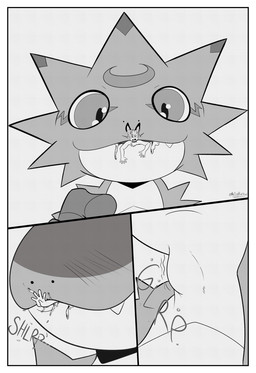 anthro border duo extreme_size_difference male micro size_difference swallowing vore white_border mo1strudikal bandai_namco digimon digimon_beatbreak digimon_(species) gekkomon comic hi_res