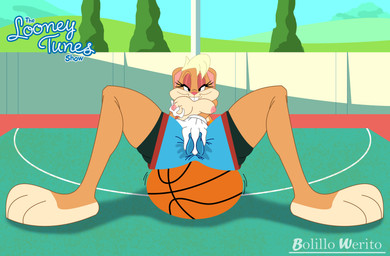 3_toes 4_fingers anthro ball basketball basketball_(ball) biped blonde_hair bottomwear breasts buckteeth camel_toe clothed clothed_anthro clothed_female clothing countershade_face countershade_feet countershading eyebrows eyelashes feet female female_anthro fingers gloves hair handwear looking_at_viewer masturbation motion_lines nipples outside pink_inner_ear pupils shorts sitting_on_ball smile solo spats spread_legs spreading teeth text toeless_(marking) toes toony topless wearing_gloves white_clothing white_gloves white_handwear bolillo_werito looney_tunes warner_brothers lola_bunny lagomorph leporid mammal rabbit absurd_res artist_name copyright_name hi_res
