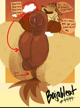 anal balls bodily_fluids body_hair butt_hair directional_arrow feral genital_fluids genitals looking_down male musk musky_penis penis precum scrotum_flap solo tail text bajableat buck_(bajableat) bovid caprine goat mammal english_text hi_res