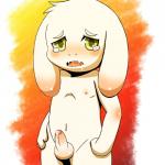 anthro balls blush bodily_fluids erection foreskin genital_fluids genitals humanoid_genitalia humanoid_penis male nipples nude penis precum shota solo tears young young_anthro nako undertale undertale_(series) asriel_dreemurr boss_monster_(undertale) bovid caprine goat mammal 1:1