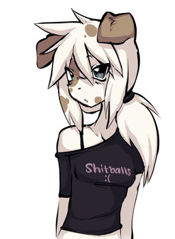 anthro blue_eyes bra_strap breasts clothing female hair markings messy_hair ponytail shirt skinny slim small_breasts small_waist solo spots spotted_body spotted_markings topwear sodabunni99 pudding(sodabunni99) canid canine canis domestic_dog mammal digital_drawing_(artwork) digital_media_(artwork) hi_res