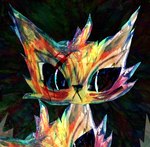 :< ambiguous_gender black_nose feral fur multicolored_body multicolored_fur orange_body orange_fur solo naircat felid feline mammal 2013 colorful_theme