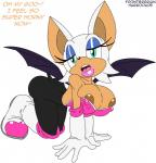 anthro areola big_breasts breasts cleavage clothed clothing erect_nipples female nipple_outline nipples simple_background solo text white_background frontierbrain habbodude sega sonic_the_hedgehog_(series) rouge_the_bat bat mammal 2016 english_text hi_res