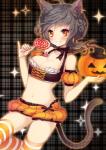 animal_ears bare_shoulders blush breasts brown_eyes brown_hair candy cat cat_ears cat_tail cleavage clothed clothing feline female hair hi_res human jack_o'_lantern juke lollipop looking_at_viewer mammal navel original plaid plaid_background pumpkin short_hair smile solo striped_legwear stripes thigh_highs
Rating: Questionable
Score: 6
User: AnacondaRifle
Date: March 25, 2014
