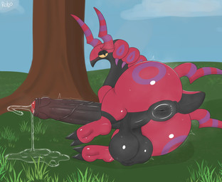 anus balls big_anus big_balls big_penis blush blush_lines bodily_fluids claws erection excessive_genital_fluids excessive_precum feet feral foreskin genital_fluids genitals huge_penis humanoid_genitalia humanoid_penis leaking_precum looking_at_viewer lying male nude on_side outside penis precum presenting presenting_anus short_tail solo steam sweat tail toe_claws vein veiny_penis r0b0t nintendo pokemon generation_5_pokemon pokemon_(species) scolipede hi_res