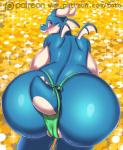 2017 all_fours anthro anus anus_outline back_boob bent_over big_breasts big_butt bikini biped blue_body blue_scales blue_skin blush breasts butt camel_toe clothed clothing coin curvy_figure digital_media_(artwork) dragon female genitals hi_res horn huge_breasts huge_butt looking_at_viewer looking_back luhnearest'aza multicolored_body multicolored_skin mythological_creature mythological_scalie mythology non-mammal_breasts open_mouth partially_clothed patreon patreon_logo pink_eyes presenting presenting_hindquarters pussy scales scalie solo swimwear tail text topless toto_draw translucent translucent_clothing treasure two_tone_body two_tone_skin url voluptuous website_logo white_body white_skin wide_hips wings