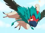 ambiguous_gender anthro beak clean_diaper clothed clothing diaper feathered_wings feathers flying simple_background solo wearing_diaper wings furrychrome nintendo pokemon decidueye generation_7_pokemon pokemon_(species) shiny_pokemon 4:3