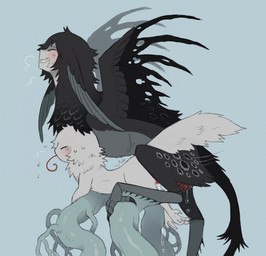 against_natural_surface against_surface ambiguous_gender ambiguous_penetrated black_spots black_tail black_wings blue_background blush bodily_fluids breath clenched_teeth duo feathered_ears feathers feral feral_on_feral feral_penetrated feral_penetrating feral_penetrating_feral fur genital_fluids grey_body grey_ears grey_feathers grey_scutes grey_wings interspecies male male/ambiguous male_penetrating male_penetrating_ambiguous markings monotone_body monotone_fur monotone_tail penetration proboscis_(anatomy) questionable_consent scutes sex side_view simple_background spots spotted_body spotted_feathers sweat sweatdrop tail tears teeth tongue tongue_out two_tone_wings white_body white_fur white_tail wings jejejunum european_mythology greek_mythology mythology wither_(jejejunum) avian dragon fraid_(species) harpy mythological_avian mythological_creature mythological_scalie nethermare scalie 2025 digital_drawing_(artwork) digital_media_(artwork) hi_res