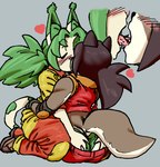 anthro brown_body brown_fur brown_hair duo female female/female fur green_hair hair heart_symbol kissing oral yellow_body yellow_fur noahdoesart moriah_(noahdoesart) yotsu_(404metaknight) canid canine canis domestic_cat domestic_dog felid feline felis mammal hi_res