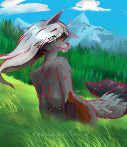 anthro female forest forest_background glass mountain nature nature_background nipple_piercing nipples nude_anthro piercing plant solo tree profanus epic_games fortnite wolfie_(fortnite) canid canine canis mammal wolf 2026 absurd_res hi_res