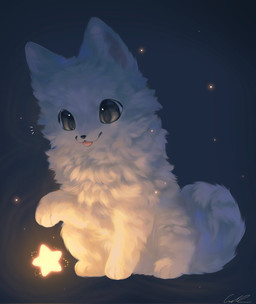ambiguous_gender black_nose blep feral fluffy fur grey_background simple_background sitting solo star tail tongue tongue_out white_body white_fur wolf_frost canid canine mammal 2024 hi_res signature