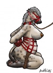 anthro bdsm belly big_belly big_breasts biped blindfold bondage bound breasts brown_nipples collar collar_only female harness harness_only huge_breasts kneeling nipples nude pregnant pregnant_anthro pregnant_female solo submissive submissive_female tail anaktis hyena mammal spotted_hyena 1996